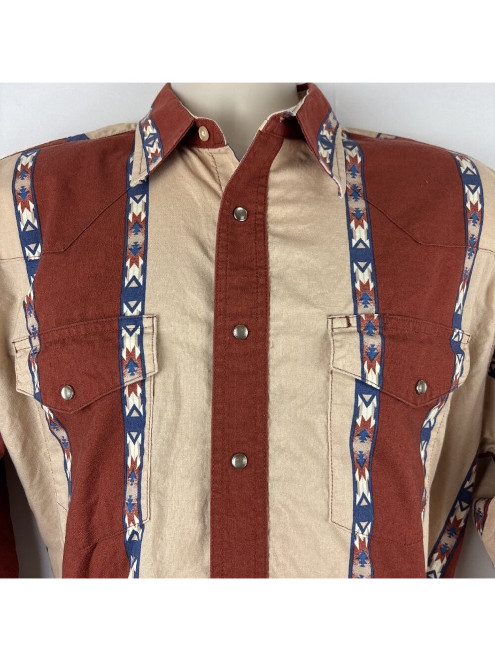 Vintage Wrangler Western Aztec Cotton Pearl Snap Long Sleeve Men's 15” Rodeo - Picture 1 of 7